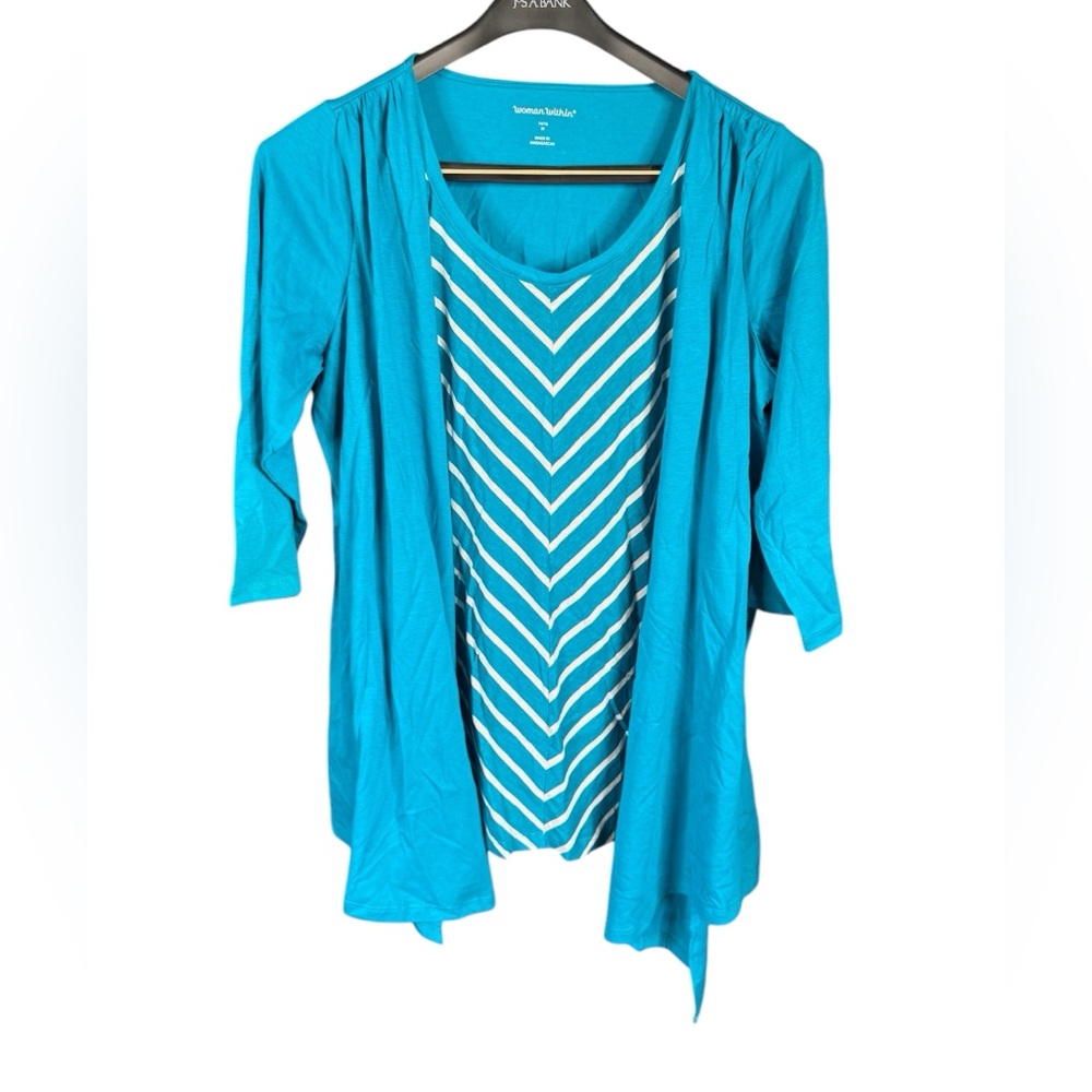 Women Within Blue and White Chevron Cardigan Style Women’s Top size 14/16 NWOT
